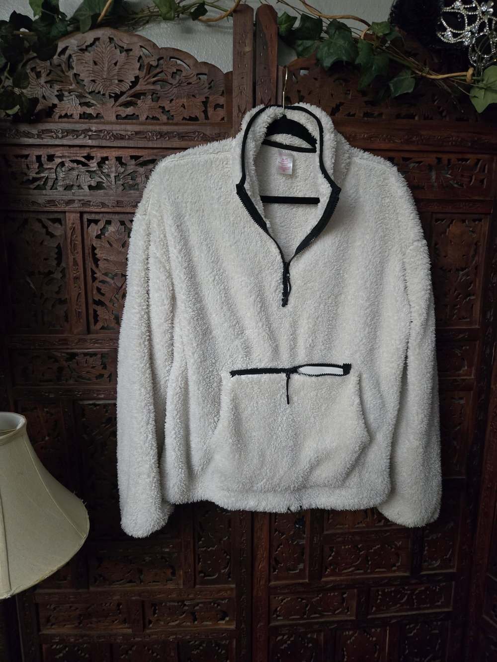 Cozy Half-Zip Sherpa Pullover Sweater - Cream